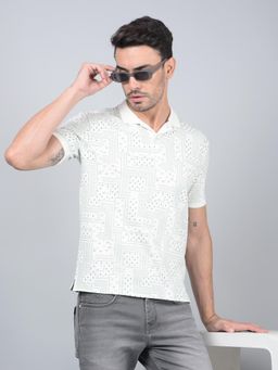 CRIMSOUNE CLUB - Men Green Printed Pure Cotton Polo T-Shirt