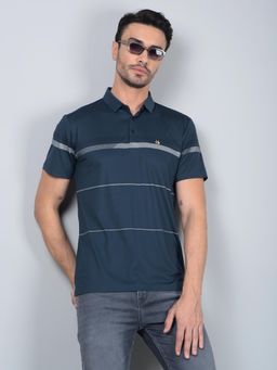 CRIMSOUNE CLUB - Men Green Striped Polo T-Shirt