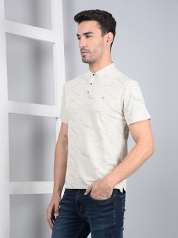 CRIMSOUNE CLUB - Men Cream Printed Polo T-Shirt