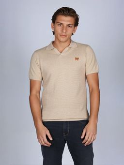 Wrangler - Men Solid Beige Collar Regular Fit Polo T-Shirt