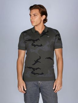 Wrangler - Men Abstract Green Collar Regular Fit Polo T-Shirt