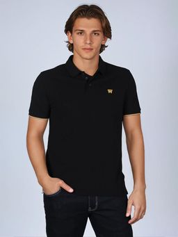Wrangler - Men Solid Black Collar Regular Fit Polo T-Shirt