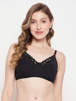Clovia - Cotton Spandex Solid Non-Padded Full Cup Wire Free T-shirt Bra - Black
