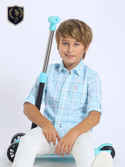 U.S. POLO ASSN. - Boys Blue Tartan Checked Regular Fit Shirt