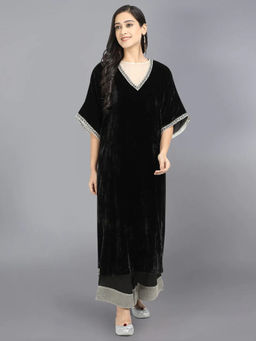 HAAVI BY PURAB - Velvet Embroidered Black Kurta