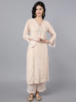 HAAVI BY PURAB - Viscose Velvet Embroidered Gota Work Ivory Kurta