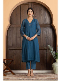 HAAVI BY PURAB - Inizo Chanderi Blue Kurta