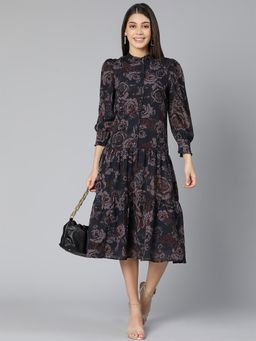 Oxolloxo - Blint Black Floral Women Long Dress