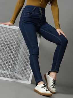 SHOWOFF - Womens Clean Look Skinny Fit Navy Blue Denim Jeans