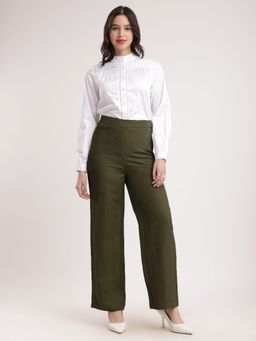 FABLE STREET - Linen Elasticated Wide Leg Trouser - Olive