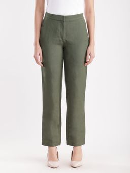 FableStreet - Linen Elasticated Straight Trouser - Olive