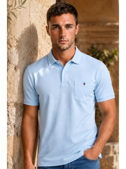 Louis Philippe - Men Light Blue Solid Polo Neck T-Shirt