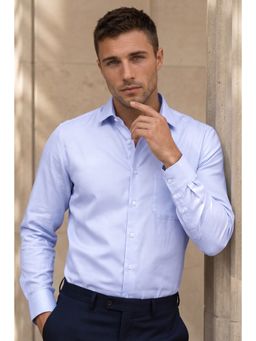 Louis Philippe - Mens Blue Solid Easy to Iron Cotton Slim fit Formal Shirt