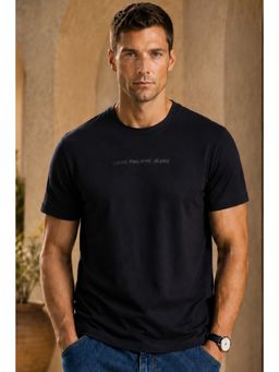 Louis Philippe - Men Black Solid Crew Neck T-Shirt