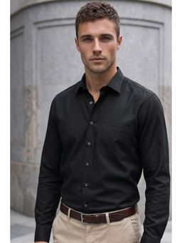Louis Philippe - Mens Black Solid Easy to Iron Cotton Slim fit Formal Shirt