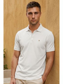 Louis Philippe - Men's White Solid Mercirised Polo T-shirt with Contrast Branding