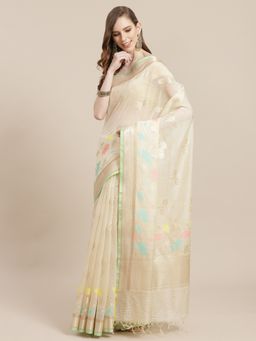 Banarasi Silk Works - Masrise Cotton Woven Saree Beige with Unstitched Blouse