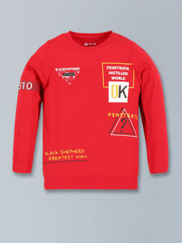 3PIN - Red Typography Cotton Full Sleeve T-Shirt