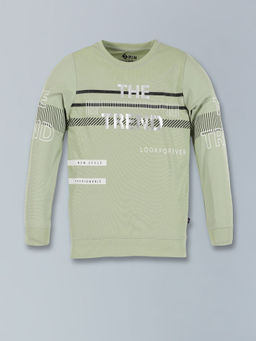 3PIN - Mist Green Typography Cotton Full Sleeve T-Shirt