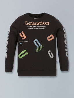 3PIN - Black Typography Cotton Full Sleeve T-Shirt