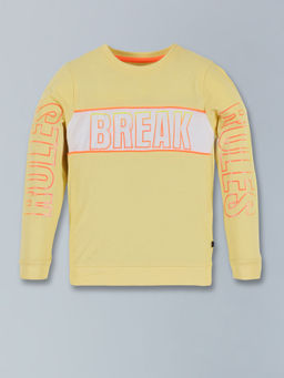 3PIN - Yellow Typography Cotton Full Sleeve T-Shirt