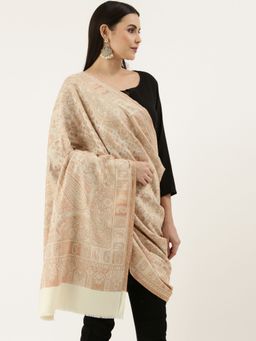 Pashmoda - Women White Woven Design Jamawar Shawl