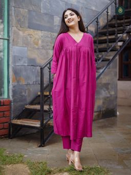 Ethnic Elements - Womens Pink Solid Kurta and Pant (Set of 2)