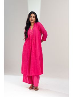 Ethnic Elements - Womens Pink Embroidered Kurta and Palazzo (Set of 2)