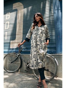 Ethnic Elements - Womens Off White Printed Kurta and Pant (Set of 2)