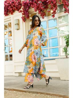 Ethnic Elements - Womens Multi Color Floral Print Kurta and Pant (Set of 2)