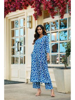 Ethnic Elements - Womens Blue Printed Kurta and Pant (Set of 2)