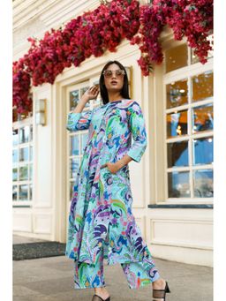 Ethnic Elements - Womens Multi Color Floral Print Kurta and Pant (Set of 2)