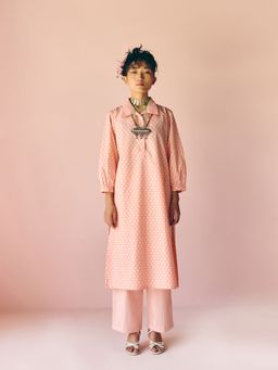 Prakriti Jaipur - Peach Collared Poplin Co-Ord (Set of 2)