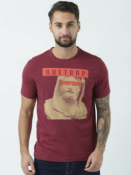 Huetrap - Mens Round Neck Half Sleeves Wine T-shirt