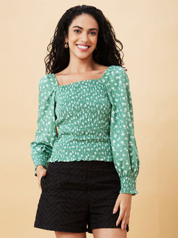 Globus - Women Green Printed Square Neck Casual Top