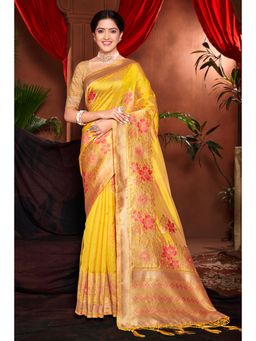 EXCLUSIVA - Yellow Banarasi Saree with Unstitched Blouse