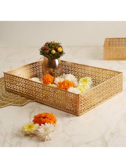 HomeTown - Nelumbra Metal And Mirror Decorative Tray 31X8 cm In Gold Colour