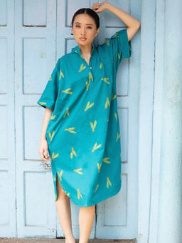 MASU - Women Teal Bhindi Midi Kaftan Dress