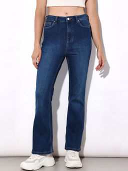 ONLY - Women Solid Casual Blue High-Rise Flared Jeans