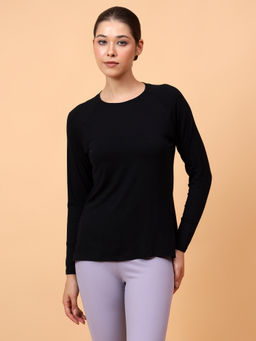 Fitkin - Women Black Side Slit T-Shirt