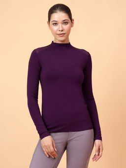 Fitkin - Women Purple Shoulder Net Panel T-Shirt