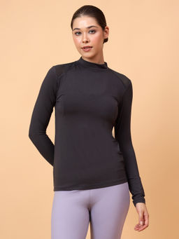 Fitkin - Women Grey Shoulder Net Panel T-Shirt