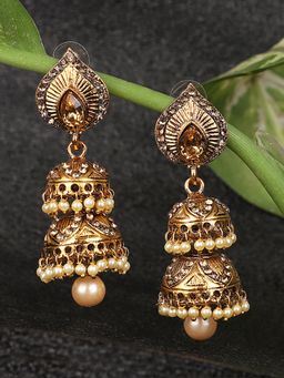 Anika's Creations - Traditional Partywear Golden Jhumki Earrings