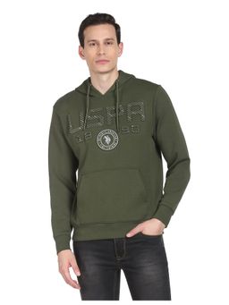 U.S. POLO ASSN. - Men Olive Brand Embossed Hooded Sweatshirt