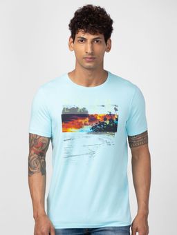 Spykar - Blue Round Neck Half Sleeves Blended T-Shirt For Men