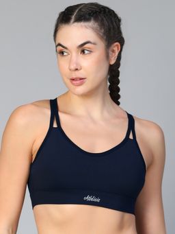 Athlisis - Navy Blue Spandex Solid Sports Bra