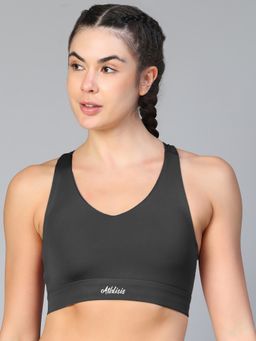Athlisis - Grey Spandex Solid Sports Bra