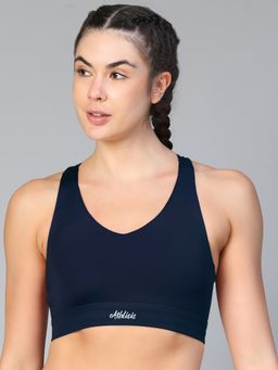 Athlisis - Navy Blue Spandex Solid Sports Bra