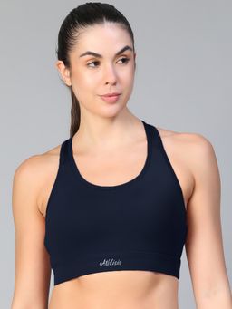 Athlisis - Navy Blue Spandex Solid Sports Bra