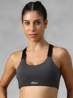 Athlisis - Grey Spandex Solid Sports Bra